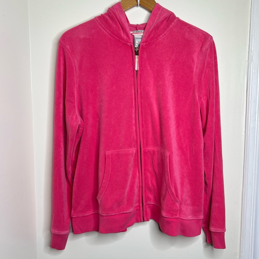 Vintage Old Navy Pink Terry Cloth Zip Up Hooded Jacket Perfect Fit XXL - Picture 1 of 9